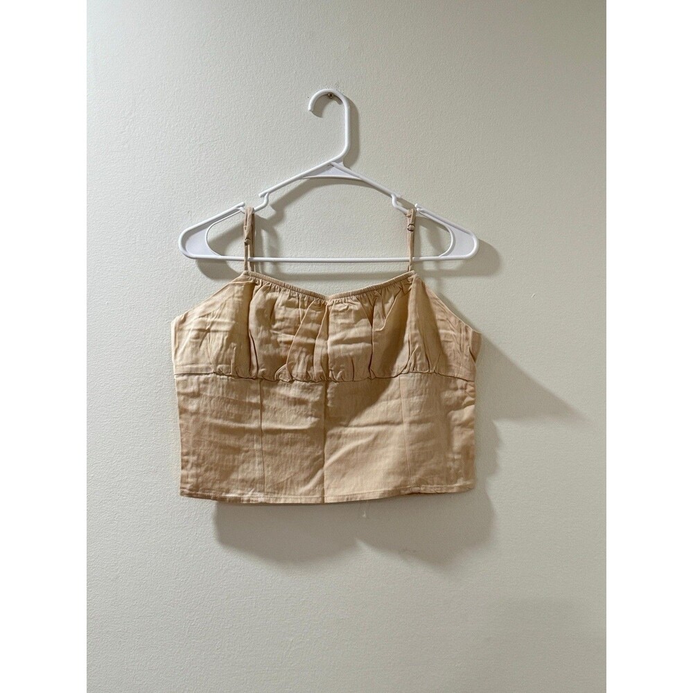 Sienna Sky Tan Ruched Crop Tank Top Size XL Smocked Neutral Cami